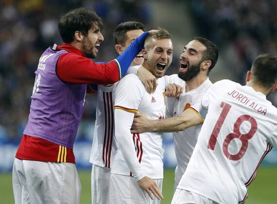 Partido amistoso disputado entre Francia y Espana en el Stade de France de Paris. En la imagen, Deulofeu celebra el segundo tanto. Friendly match played between France ans Spain at the Stade de Grande in Paris. In this picture, Deulofeu celebrates second goal. xPabloxGarciax 