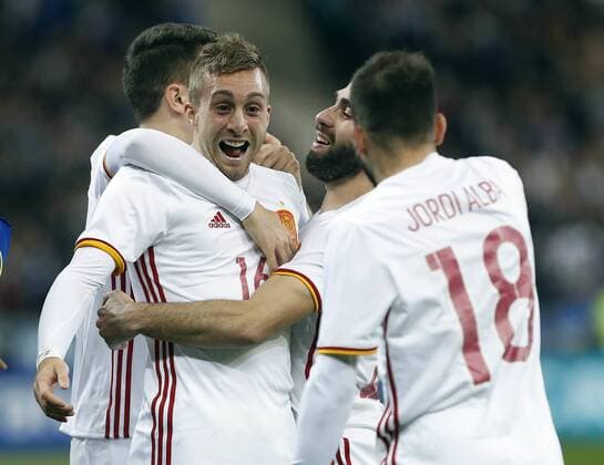 Partido amistoso disputado entre Francia y Espana en el Stade de France de Paris. En la imagen, Deulofeu celebra el segundo tanto. Friendly match played between France ans Spain at the Stade de Grande in Paris. In this picture, Deulofeu celebrates second goal. xPabloxGarciax 