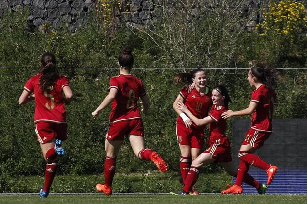 March 28, 2017 - Oeiras, Lisbon, Portugal - Claudia Pina of Spain celebrates after scores the opening goal during the UEFA U17 U 17 Women s Championship Qualifier match between Spain and Portugal at Cidade do Futebol stadium on March 28, 2017 in Oeiras, Portugal. Spain v Portugal - UEFA U17 Women s Championship  - ZUMAn230 20170328_zaa_n230_256 Copyright: xFilipexAmorimx