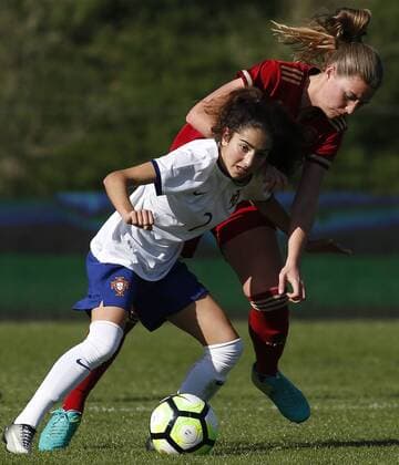 March 28, 2017 - Oeiras, Lisbon, Portugal - Joana Martins of Portugal and Anna Torrod of Spain during the UEFA U17 U 17 Women s Championship Qualifier match between Spain and Portugal at Cidade do Futebol stadium on March 28, 2017 in Oeiras, Portugal. Spain v Portugal - UEFA U17 Women s Championship  - ZUMAn230 20170328_zaa_n230_264 Copyright: xFilipexAmorimx