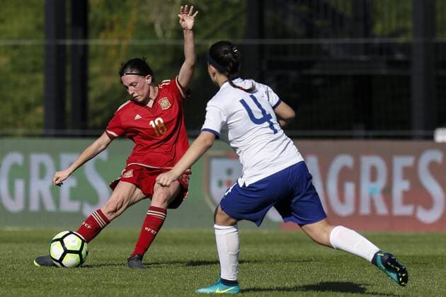 March 28, 2017 - Oeiras, Lisbon, Portugal - Eva Maria Navarro of Spain during the UEFA U17 U 17 Women s Championship Qualifier match between Spain and Portugal at Cidade do Futebol stadium on March 28, 2017 in Oeiras, Portugal. Spain v Portugal - UEFA U17 Women s Championship  - ZUMAn230 20170328_zaa_n230_267 Copyright: xFilipexAmorimx
