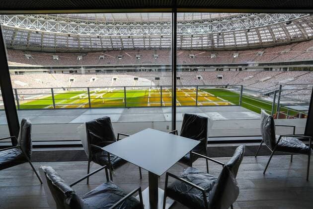 MOSCOW, RUSSIA - MARCH 29, 2017: A VIP area at the Luzhniki Stadium that is being renovated ahead of the 2018 FIFA World Cup WM Weltmeisterschaft Fussball Valery Sharifulin TASS  TS045EDE