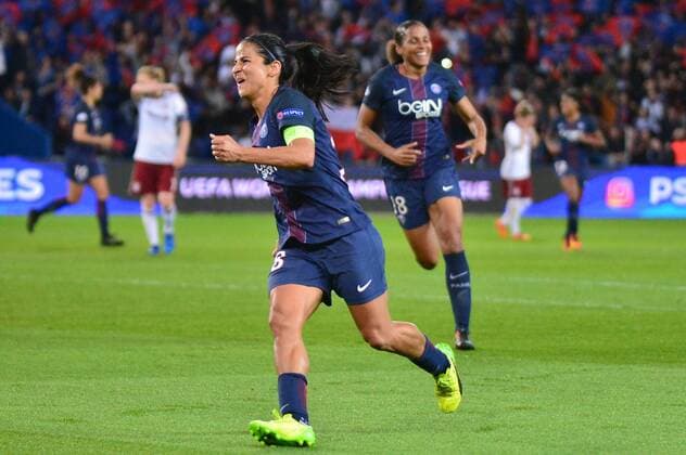 Torjubel Shirley Cruz Trana (PSG Paris Saint-Germain) nach ihrem Treffer zum 3:0 Paris, Frankreich, 29.03.2017, Fussball, UEFA Women s Champions League, Paris Saint-Germain - FC Bayern Muenchen, xklx