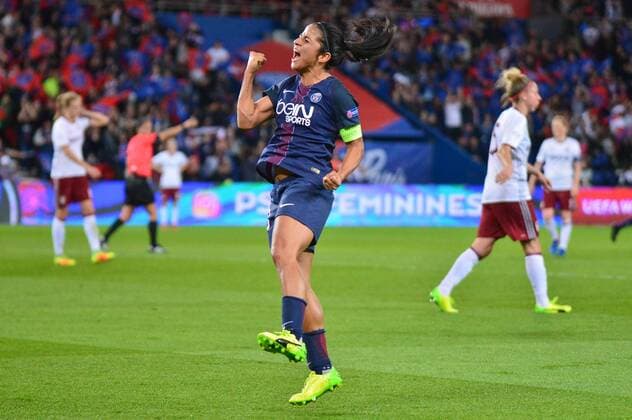 Torjubel Shirley Cruz Trana (PSG Paris Saint-Germain) nach ihrem Treffer zum 3:0 Paris, Frankreich, 29.03.2017, Fussball, UEFA Women s Champions League, Paris Saint-Germain - FC Bayern Muenchen, xklx