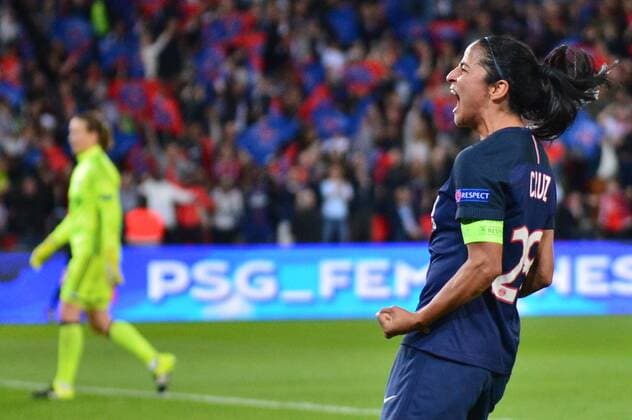 Torjubel Shirley Cruz Trana (PSG Paris Saint-Germain) nach ihrem Treffer zum 3:0 Paris, Frankreich, 29.03.2017, Fussball, UEFA Women s Champions League, Paris Saint-Germain - FC Bayern Muenchen, xklx