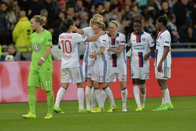 Joie de Camille Abilly et de ses coequipieres (lyon) SOCCER : Lyon vs Zurich - Ligue des champions feminine - 1 4 de finale - 29 03 2017 FredericChambert Panoramic 
