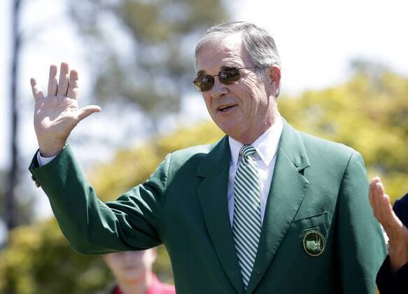 Chairman of the Augusta National Golf Club Billy Payne waves before the Drive, Chip & Putt Championship trophy ceremony at the 2017 Masters Tournament at Augusta National Golf Club in Augusta, Georgia on April 2, 2017.  AUG20170402112 JOHNxANGELILLO