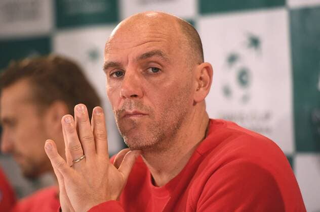 CHARLEROI - APRIL 4, 2017 : Johan Van Herck Belgian captain pictured during press conference PK Pressekonferenz of Davis Cup World quarterfinal match between Belgium and Italy in the Spiroudome on april 7 till 9 april, 2017 in Charleroi 4 04 2017 Belgium TENNIS : Conference De Presse Equipe Belgique - Coupe Davis - Charleroi - 04 04 2017 PhotoNews Panoramic  700029173