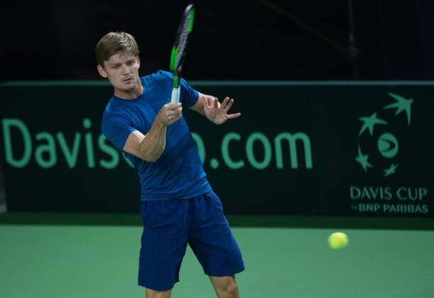 Belgian David Goffin pictured during a training session of Belgian team ahead of the Davis Cup World Group quarterfinal between Belgium and Italy, Tuesday 04 April 2017, in Charleroi. This Davis Cup game will be played from 07 to 09 April 2017 in Charleroi. BENOITxDOPPAGNE  x05077355x