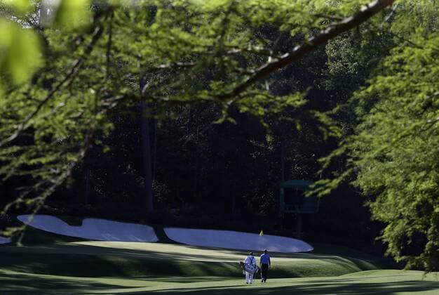 Henrik Stenson of Sweeden walks to the 13th green in a practice round on Tuesday at the 2017 Masters Tournament at Augusta National Golf Club in Augusta, Georgia on April 4, 2017.  AUG20170404152 JOHNxANGELILLO