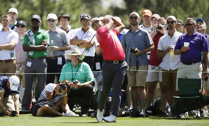Golf: Matsuyama in Masters practice round Hideki Matsuyama of Japan tees off on the eighth hole during a practice round at Augusta National Golf Club on April 4, 2017, two days before the start of the Masters Tournament. 