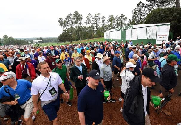 April 5, 2017 - Augusta, GA, USA - Patrons leave the course at Augusta National Golf Club as inclement weather approaches on Wednesday, April 5, 2017. Patrons were notified by a horn and statement to leave the course shortly after 10 a.m. Player practice was suspended. Masters practice canceled due to weather - ZUMAm67_ 20170405_zaf_m67_016 Copyright: xJeffxSinerx