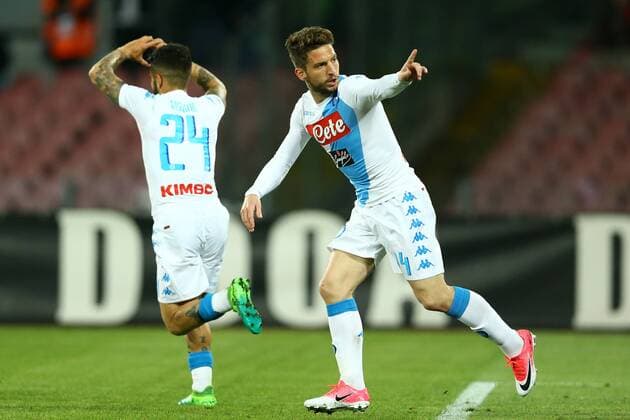 April 5, 2017 - Naples, Italy - Dries Mertens of Napoli celebration after the goal scored by Lorenzo Insigne of Napoli during the TIM Cup match between SSC Napoli and Juventus FC at Stadio San Paolo on April 5, 2017 in Naples, Italy. SSC Napoli v Juventus FC - TIM Cup  - ZUMAn230 20170405_zaa_n230_236 Copyright: xMatteoxCiambellix