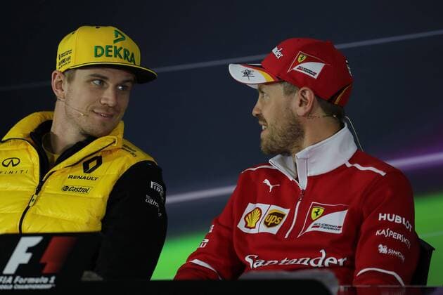 Chinese Grand Prix, Shanghai 06 - 09 April 2017 06.04.2017 - press conference PK Pressekonferenz Nico Hulkenberg (GER) Renault F1 Team RS17 and Sebastian Vettel (GER) Scuderia Ferrari SF70H 
