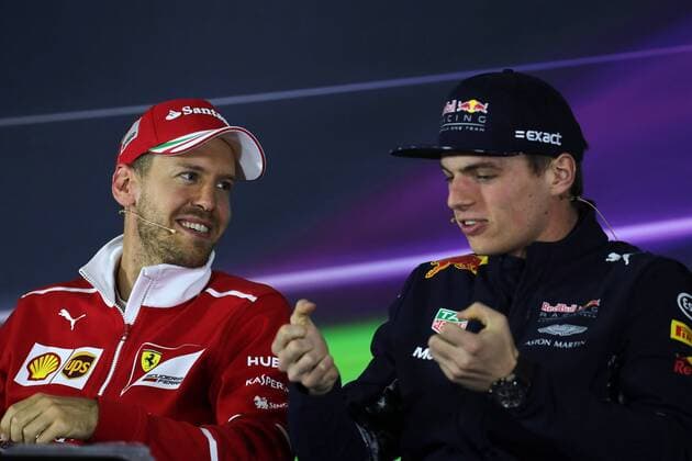 Chinese Grand Prix, Shanghai 06 - 09 April 2017 06.04.2017 - press conference PK Pressekonferenz Sebastian Vettel (GER) Scuderia Ferrari SF70H and Max Verstappen (NED) Red Bull Racing RB13 