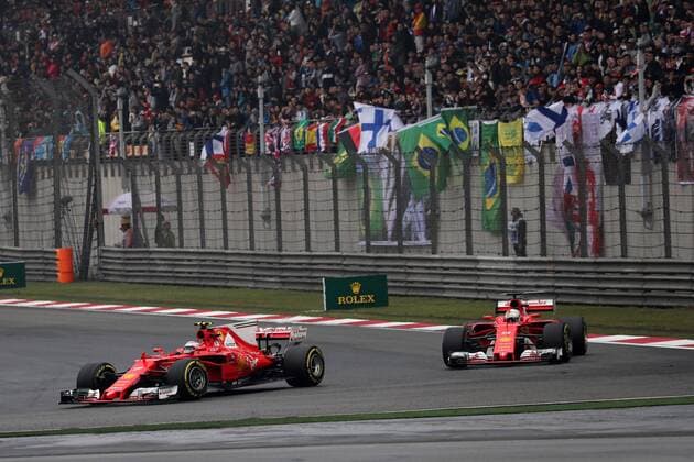 Chinese Grand Prix, Shanghai 06 - 09 April 2017 09.04.2017 - Race, Kimi Raikkonen (FIN) Scuderia Ferrari SF70H and Sebastian Vettel (GER) Scuderia Ferrari SF70H 