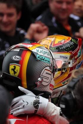 Chinese Grand Prix, Shanghai 06 - 09 April 2017 09.04.2017 - Race, 2nd place Sebastian Vettel (GER) Scuderia Ferrari SF70H and Lewis Hamilton (GBR) Mercedes AMG F1 W08 race winner 
