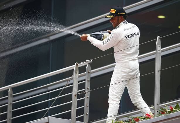 Shanghai: Motorsports: FIA Formula One World Championship WM Weltmeisterschaft 2017 Start 44 Lewis Hamilton (GBR, Mercedes AMG Petronas) winning the race Chinese Formula One Grand Prix Shanghai Circuit on April 08, 2017 in Shanghai, China. (Photo by Hoch Zwei) Shanghai China xHZx