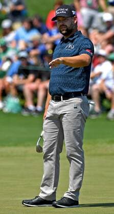 April 9, 2017 - Augusta, GA, USA - Ryan Moore studies his line to the pin on the second green during the final round of the Masters Tournament on Sunday, April 9, 2017 at Augusta National Golf Club in Augusta, Ga. 2017 Masters Round 4 - ZUMAm67_ 20170409_zaf_m67_036 Copyright: xJeffxSinerx