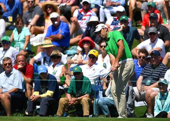 April 9, 2017 - Augusta, GA, USA - Charl Schwartzel chips his ball onto the second green during the final round of the Masters Tournament on Sunday, April 9, 2017 at Augusta National Golf Club in Augusta, Ga. 2017 Masters Round 4 - ZUMAm67_ 20170409_zaf_m67_038 Copyright: xJeffxSinerx
