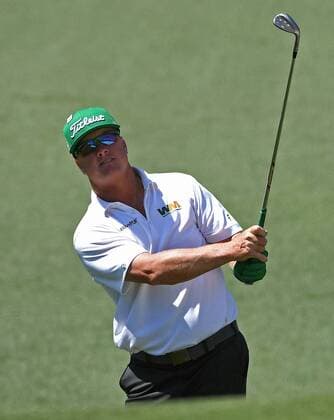 April 9, 2017 - Augusta, GA, USA - Charley Hoffman watches the flight of his chip shot onto the second green during the final round of the Masters Tournament on Sunday, April 9, 2017 at Augusta National Golf Club in Augusta, Ga. 2017 Masters Round 4 - ZUMAm67_ 20170409_zaf_m67_039 Copyright: xJeffxSinerx
