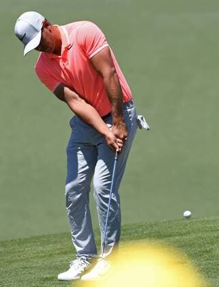 April 9, 2017 - Augusta, GA, USA - Brooks Koepka chips his ball onto the second green during the final round of the Masters Tournament on Sunday, April 9, 2017 at Augusta National Golf Club in Augusta, Ga. 2017 Masters Round 4 - ZUMAm67_ 20170409_zaf_m67_054 Copyright: xJeffxSinerx