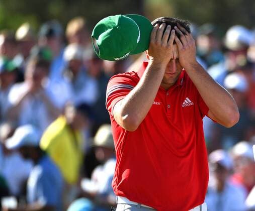April 9, 2017 - Augusta, GA, USA - Jon Rahm reacts after finishing his final round of the Masters Tournament play on Sunday, April 9, 2017 at Augusta National Golf Club in Augusta, Ga. Masters 2017 Round 4 - ZUMAm67_ 20170409_zaf_m67_225 Copyright: xJeffxSinerx