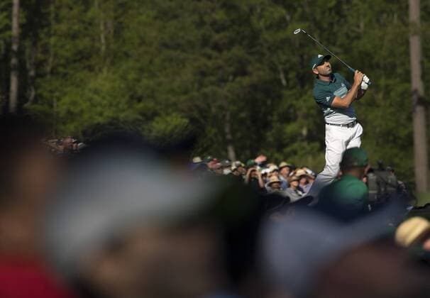 Sergio Garcia hits off the 12th tee during the 2017 Masters Tournament at Augusta National Golf Club in Augusta, Georgia on April 9, 2017. Garcia won the 2017 Masters.  AUG20170409348 KEVINxDIETSCH