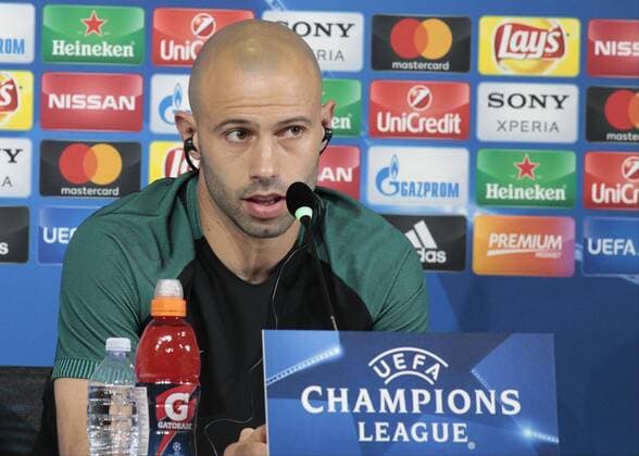 April 10, 2017 - Turin, Italy - Javier Mascherano during the press conference PK Pressekonferenz before Champions League match between Juventus v Barcelona, in Turin, on April 10, 2017. FC Barcelona Barca - Press Conference  - ZUMAn230 20170410_zaa_n230_055 Copyright: xLorisxRosellix