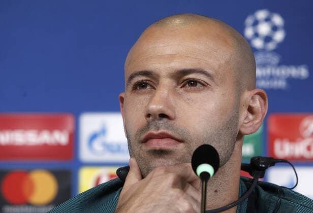 Italy:Champions League- Barcelona press conference PK Pressekonferenz Barcelona Javier Mascherano attends a press conference ahead of the Champions League quarter finals first league soccer match against Juventus.  IsabellaxBonottox xPacificxPress