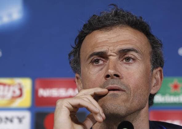 Italy:Champions League- Barcelona press conference PK Pressekonferenz Barcelona coach Luis Enrique attends a press conference ahead of the Champions League quarter finals first league soccer match against Juventus.  IsabellaxBonottox xPacificxPress