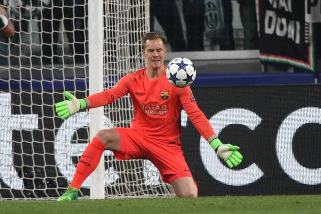 April 11, 2017 - Turin, Italy - Barcelona goalkeeper Marc-Andre ter Stegen (1) in action during the Uefa Champions League quarter finals football match JUVENTUS - BARCELONA on 11 04 2017 at the Juventus Stadium in Turin, Italy. Juventus v FC Barcelona Barca - UEFA Champions League Quarter Final: First Leg  - ZUMAn230 20170411_zaa_n230_270 Copyright: xMatteoxBottanellix