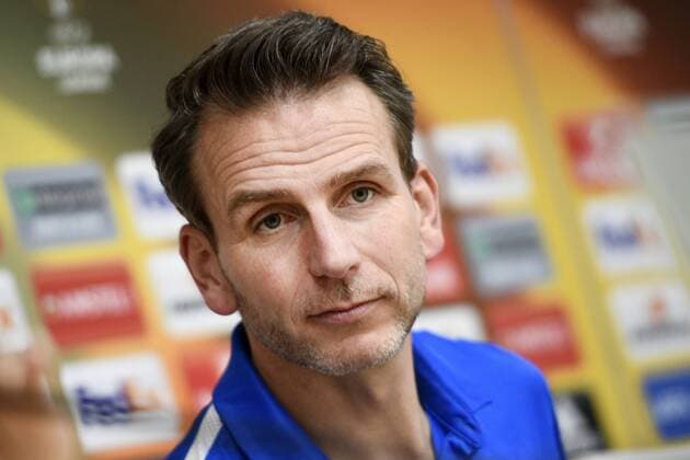 Genk s head coach Albert Stuivenberg pictured during a press conference PK Pressekonferenz of Belgian soccer team RC Genk, Wednesday 12 April 2017, in Vigo, Spain. Tomorrow Genk is playing against Spanish team Celta Vigo in the Europa League competition. YORICKxJANSENS  x05080599x
