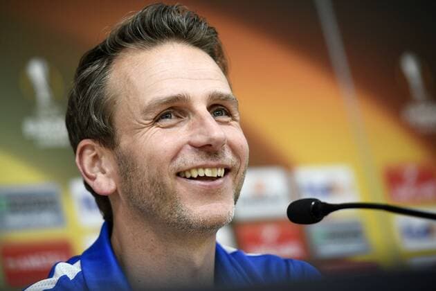 Genk s head coach Albert Stuivenberg pictured during a press conference PK Pressekonferenz of Belgian soccer team RC Genk, Wednesday 12 April 2017, in Vigo, Spain. Tomorrow Genk is playing against Spanish team Celta Vigo in the Europa League competition. YORICKxJANSENS  x05080603x