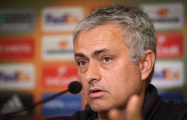 Manchester s head coach Jose Mourinho pictured during a press conference PK Pressekonferenz of UK team Manchester United ManU in Anderlecht, Wednesday 12 April 2017. Tomorrow Belgian soccer team RSC Anderlecht is playing against Manchester United in the Europa League competition. VIRGINIExLEFOUR  x05080708x