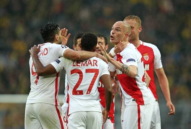 12.04.2017, Fussball Champions-League 2016 2017, Viertelfinale, Borussia Dortmund - AS Monaco, im Signal-Iduna-Park Dortmund. Jubel Monaco zum Tor zum 0:2 