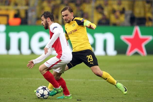 Bernardo Silva ( AS Monaco 10 ) Marcel Schmelzer (Borussia Dortmund 29), Borussia Dortmund vs AS Monaco, UEFA Champions League, Viertelfinale, Nachholspiel Fussball, 12.04.2017, Dortmund Copyright: xLangerx xEibner-Pressefotox EP_HLR