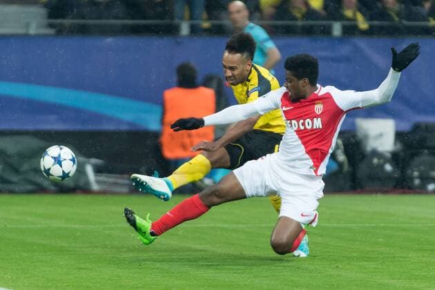 Dortmund, Germany 12.03.2017, UEFA Champions League - 2016 17 Season, BV Borussia Dortmund - AS Monaco, Auba, Pierre-Emerick Aubameyang (BVB) und Jemerson (MCO) im zweikampf ( DeFodi001