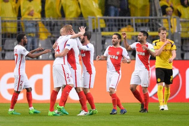 09 RADAMEL FALCAO (mon) - 27 THOMAS LEMAR (mon) - 25 KAMIL GLIK (mon) - 08 JOAO MOUTINHO (mon) - JOIE FOOTBALL : Borussia Dortmund vs Monaco - Ligue des Champions - 12 04 2017 AnthonyBIBARD FEP Panoramic 
