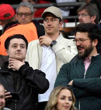 12.04.2017, xjhx, Fussball UEFA Champions League, FC Bayern Muenchen - Real Madrid, emspor, v.l. Robert Lewandowski (FC Bayern Muenchen) auf der Tribuene Muenchen