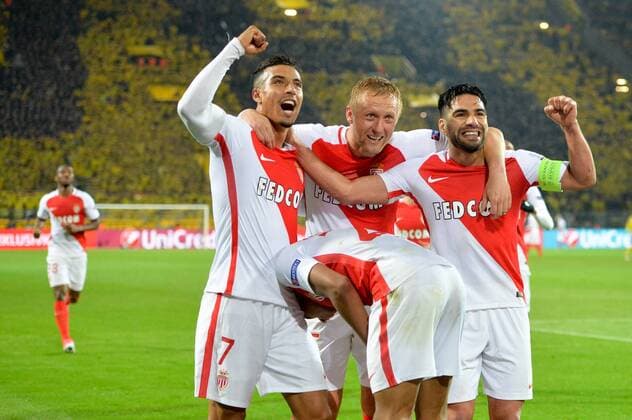 09 RADAMEL FALCAO (mon) - 25 KAMIL GLIK (mon) - 07 NABIL DIRAR (mon) - JOIE FOOTBALL : Borussia Dortmund vs Monaco - Ligue des Champions - 12 04 2017 AnthonyBIBARD FEP Panoramic 