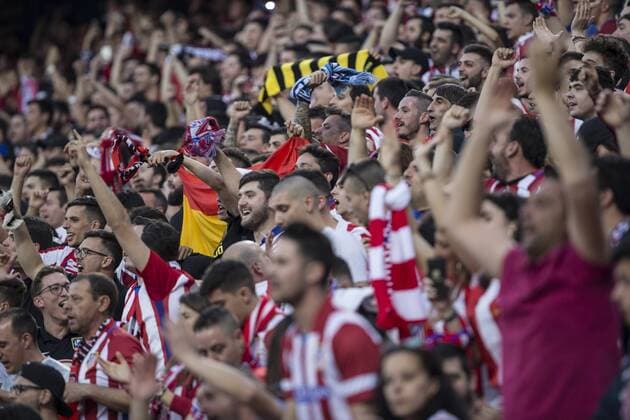 Supporters of Atletico de Madrid during the match of Champions LEague between Atletico de Madrid and LEicester City Football Club at Vicente Calderon Stadium in Madrid, Spain. April 12, 2017.  (20170412045)