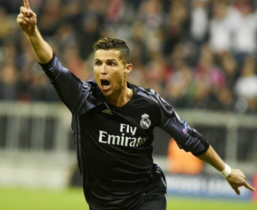 Christiano Ronaldo Torjubel zum 1:0 beim Fußball Champions League Heimspiel des FC Bayern München gegen Real Madrid am 12.04.2017 in München. Christiano Ronaldo Torjubel zum 1:0 beim Fußball Champions League Heimspiel des FC Bayern München gegen Real Madrid am 12.04.2017 in München.
