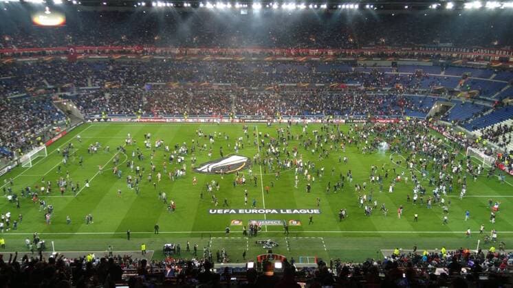 Supporters enter to the field before the starting of Europa League quarter-final with Lyon and Besiktas  15669977