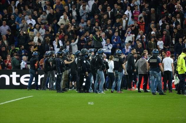 Europa league Quarter final match between Lyon v Besiktas delayed a while due to crowd entrance to the field in Lyon , France. on April 13, 2017. 