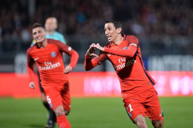Fußball, Angers SCO - Paris St. Germain 11 ANGEL DI MARIA (psg) - JOIE FOOTBALL : Angers vs Paris SG - Ligue 1 - 14 04 2017 AnthonyBIBARD FEP Panoramic 
