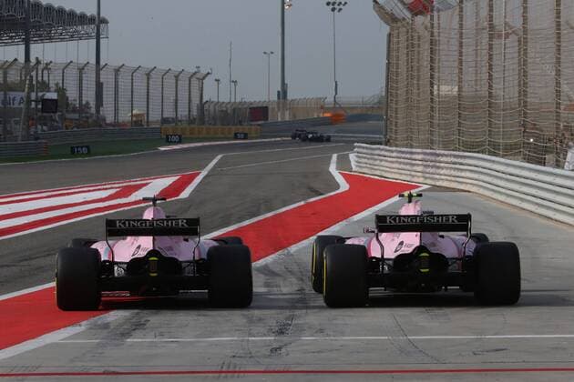 Bahrain Grand Prix, Sakhir 13 - 16 April 2017 15.04.2017 - Free Practice 3, Sergio Perez (MEX) Sahara Force India F1 VJM010 and Esteban Ocon (FRA) Sahara Force India F1 VJM10 