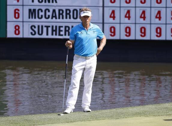 DULUTH, GA - APRIL 16: Bernhard Langer on the 18th green during the final round of the Mitsubishi Electric Classic tournament at the TPC Sugarloaf Golf Club Sunday, April 16, 2017, in Duluth, GA. (Photo by David J. Griffin Icon Sportswire) GOLF: APR 16 Champions Tour - Mitsubishi Electric Classic - Final Round Icon953170416122 EDITORIAL USE ONLY