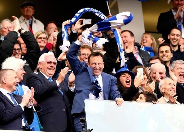 April 17th 2017, Brighton, Sussex, England; Skybet Championship football, Brighton and Hove Albion versus Wigan Athletic; Brighton Chairman Tony Bloom celebrates at full time xMarkxKertonx  ActionPlus11869255