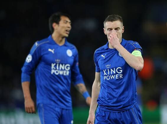 Leicester s Jamie Vardy looks on dejected during the Champions League Quarter-Final 2nd leg match at the King Power Stadium, Leicester. Picture date: April 18th, 2017. Pic credit should read: David Klein Sportimage EDITORIAL USE ONLY. No use with unauthorised audio, video, data, fixture lists, club league logos or live services. Online in-match use limited to 120 images, no video emulation. No use in betting, games or single club league player publications.